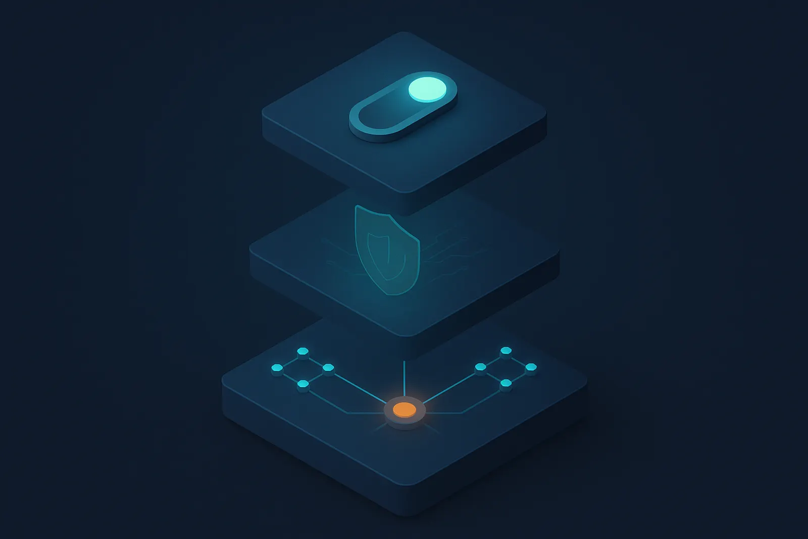 Isometric illustration of layered AI governance platforms